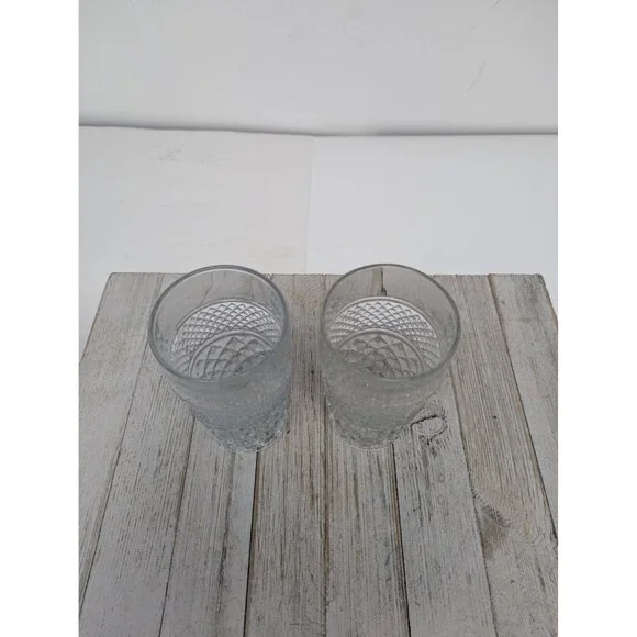 Anchor Hocking Wexford Set 2 Diamond Point Tumblers 11oz 5 1/2" Drinking Glasses - Picture 2 of 4